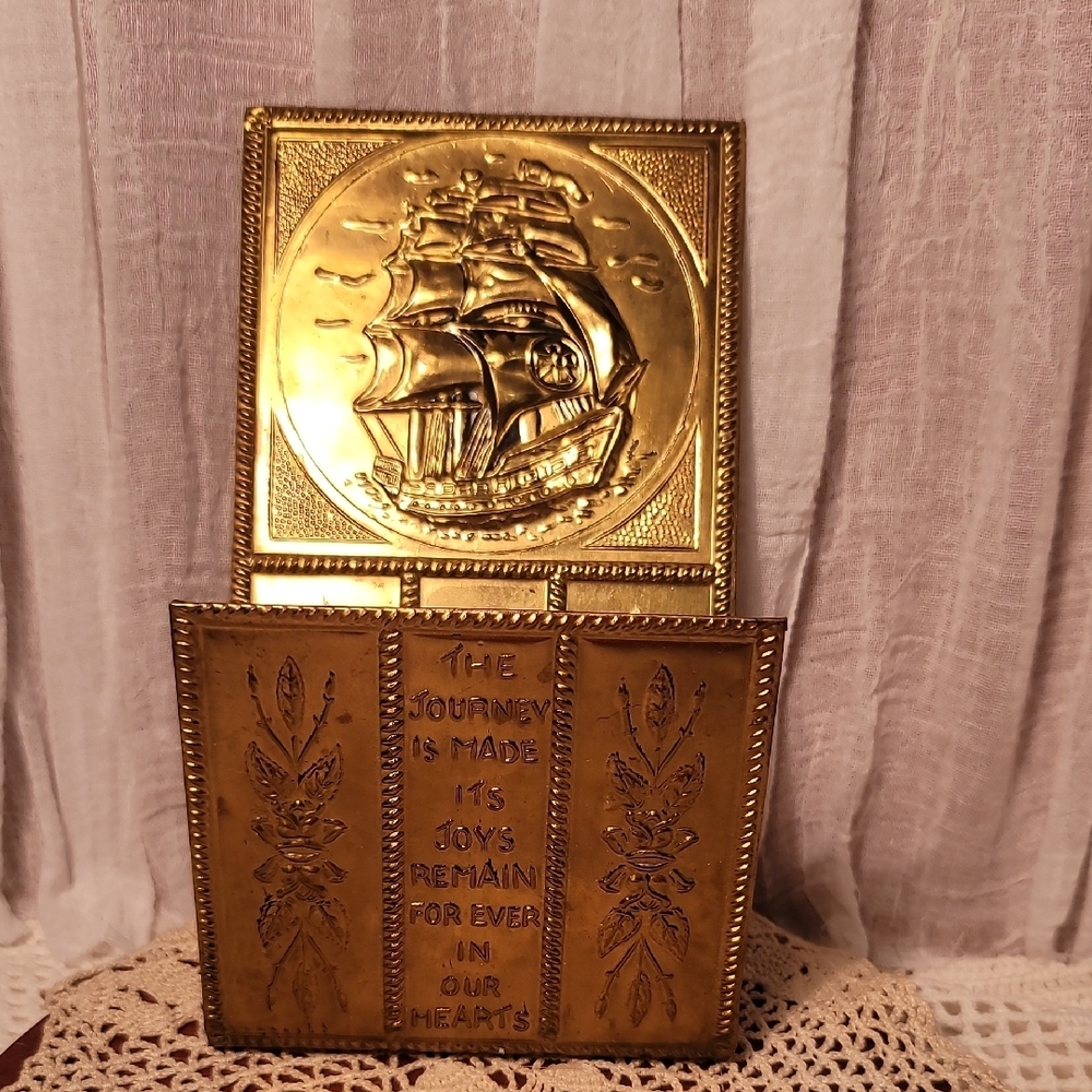 Gold Decorative Box with Ship Design